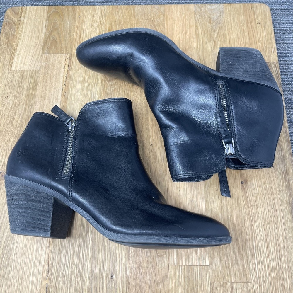 Frye Judith Boots Women‎ 8.5 Black Leather Double Zip Ankle Heel Booties Biker - Picture 13 of 16